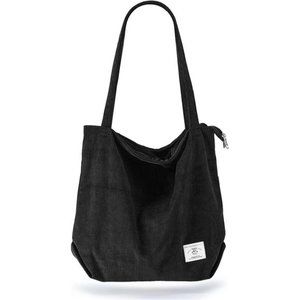 Women Corduroy Tote Bag Zipper Casual Tote's Handbag Big Capacity Shoulder Bag